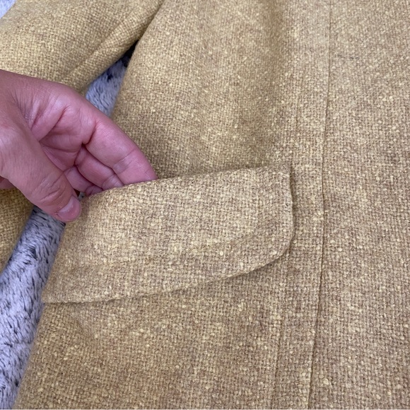 Vintage I.MAGININ peacoat long winter coat chartreuse yellow tweed - Picture 7 of 14
